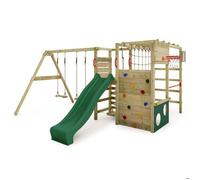 Aire de jeux bois FATMOOSE ActionArena Air XXL avec double balançoire, toboggan vert et mur d’escalade - 10 ans de garantie*