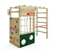 Aire de jeux bois FATMOOSE CleverClimber Club XXL avec mur d’escalade et panier de basket - vert - 10 ans de garantie*