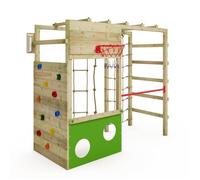Aire de jeux bois FATMOOSE CleverClimber Club XXL avec mur d’escalade et panier de basket - vert pomme - 10 ans de garantie*