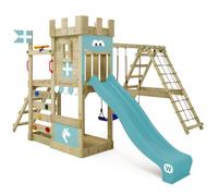 Aire de jeux bois WICKEY DragonFlyer Flyer XXL avec double balançoire, toboggan 220 cm bleu pastel - 10 ans de garantie*