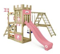 Aire de jeux bois WICKEY DragonFlyer Flyer XXL avec double balançoire, toboggan 220 cm rose pastel - 10 ans de garantie*
