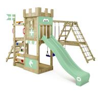 Aire de jeux bois WICKEY DragonFlyer Flyer XXL avec double balançoire, toboggan 220 cm vert pastel - 10 ans de garantie*