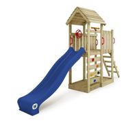 Aire de jeux bois WICKEY JoyFlyer avec toboggan 220 cm bleu, mur d’escalade et bac à sable - 10 ans de garantie*