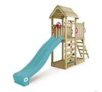 Aire de jeux bois WICKEY JoyFlyer avec toboggan 220 cm bleu pastel, mur d’escalade et bac à sable - 10 ans de garantie*