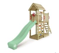 Aire de jeux bois WICKEY JoyFlyer avec toboggan 220 cm vert pastel mur d’escalade et bac à sable - 10 ans de garantie*