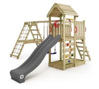 Aire de jeux bois WICKEY RocketFlyer avec double balançoire toboggan 220 cm anthracite et module d’escalade - 10 ans de garantie*