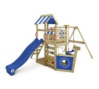 Aire de jeux bois WICKEY SeaFlyer style bateau avec toboggan 220 cm bleu, balançoire et bac à sable - 10 ans de garantie*