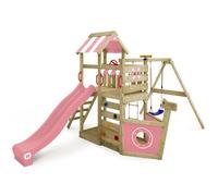 Aire de jeux bois WICKEY SeaFlyer style bateau avec toboggan 220 cm rose pastel, balançoire et bac à sable - 10 ans de garantie*