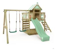 Aire de jeux bois WICKEY Smart Candy avec toboggan 220 cm vert pastel, double balançoire et maisonnette - 10 ans de garantie*