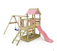 Aire de jeux bois WICKEY TurboFlyer avec toboggan 175 cm rose pastel, balançoire et bac à sable intégré - 10 ans de garantie*