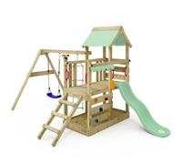 Aire de jeux bois WICKEY TurboFlyer avec toboggan 175 cm vert pastel, balançoire et bac à sable intégré - 10 ans de garantie*