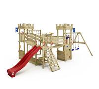 Aire de jeux château WICKEY Smart Arch avec toboggan 220 cm rouge, balançoires et ponts suspendus - 10 ans de garantie*