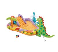 Intex Dino Park Centre de Jeux Aquatiques Gonflable, Toboggan avec Base rembourrée, arroseur d'eau, 54 kg Max, 201 x 157 x 69 cm, kit de réparation (56139)