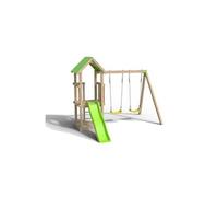 Balançoire et portique multi-activités TRIGANO Aire de jeux EASY XPERIENCE, Plateforme 0,90m, bac a sable, toboggan 1,73m + extension portique 1,90m,2 balancoires