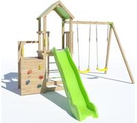 Aire de jeux en bois 2,20 m ULTRA XPERIENCE - TRIGANO JARDIN - Mur d'escalade toboggan et balançoires - 8 enfants