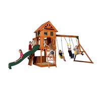 Backyard Discovery Atlantic Aire de jeux en bois | Aire de Jeux Extérieur avec balançoire / toboggan / bac de sable / mur d’escalade | Balancoire Exterieur avec Toboggan, Portique Balancoire Exterieur