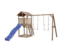 Aire de jeux en bois avec 2 balançoires et toboggan bleu TU