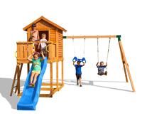 Aire de jeux en bois avec cabane, balançoire, toboggan marron TU