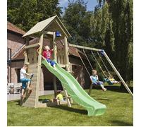 Aire de jeux en bois avec toboggan et balançoire - Belvédère + Module Swing