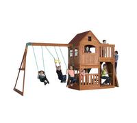 Backyard Discovery Hill Crest Aire de jeux en bois | Aire de Jeux Extérieur avec balançoire / toboggan / mur d'escalade | Maisonnette en Bois / Portique Balancoire