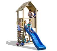 Aire de jeux en bois avec toboggan et mur d'escalade marron TU