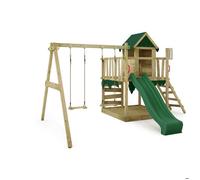 FATMOOSE Tour de jeux JazzyJungle avec balançoire & toboggan, maison de jeux avec bac à sable, échelle & accessoires de jeux - vert