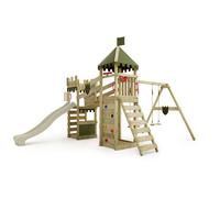 Aire de jeux en bois FATMOOSE RiverRun avec balançoire et toboggan vert sauge