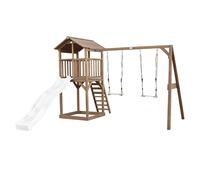 AXI Beach Tower Aire de Jeux avec Toboggan en Blanc, 2 Balançoires & Bac à Sable | Grande Maison enfant extérieur en marron | Cabane de Jeu en Bois FSC