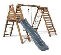 Aire de jeux en bois - SOULET - ISIS - 2 agrès, toboggan, filet et mur d'escalade