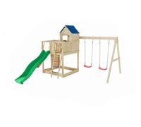 Aire de jeux en bois spacieuse avec 2 balançoires et toboggan marron TU