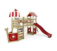 Aire de jeux en bois WICKEY StormFlyer avec balançoire, toboggan et bac à sable - Rouge