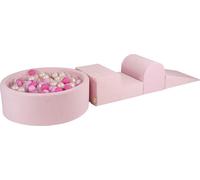 Aire de jeux en mousse MeowBaby Ensemble de 3 éléments en mousse avec piscine à balles rondes, 200 balles, velours, rose poudré : rose pastel/rose clair/transparent/perle blanche