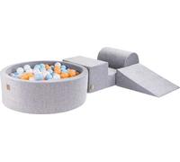 Aire de jeux en mousse MeowBaby Ensemble de 3 éléments en mousse avec piscine à balles rondes, 200 balles, velours, gris clair : bleu ciel/pêche/blanc nacré