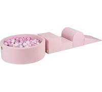 Aire de jeux en mousse MeowBaby Ensemble de 3 éléments en mousse avec piscine à balles rondes, 200 balles, velours, rose poudré : Blanc/Gris/Rose pastel