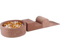 Aire de jeux en mousse MeowBaby Ensemble de jeux en mousse à 3 éléments avec piscine à balles rondes, 200 balles, velours, Beige : Or/Beige/Blanc/Transparent