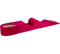 Aire de jeux en mousse MeowBaby Ensemble de jeux en mousse à 4 éléments avec petit bain de balles, 100 balles, 57x45x30cm, velours, magenta : perle bordeaux, or, perle blanche, beige