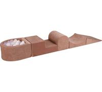 Aire de jeux en mousse MeowBaby Ensemble de jeux en mousse à 4 éléments avec petit bain de balles, 100 balles, 57x45x30cm, velours, beige : Blanc, Transparent