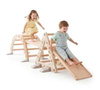 Aire de Jeux Évolutive 3 en 1 en PEHD Toboggan Escalade et Bascule Dim 110x44cm Beige-Gris