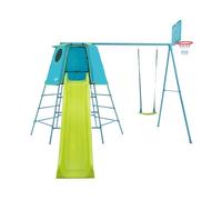 TP Toys Structure Explorer – Métal galvanisé, Toboggan 220 cm, Portique balançoire+panier Bleu/Vert