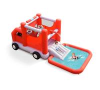 Aire de jeux gonflable pour enfants - Style camion de pompiers avec toboggan, pistolets à eaux et panier de basket - Sans gonfleur
