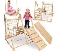 Aire de jeux interieure en bois 5en1 toboggan escalade mamabrum mam203 120 cm