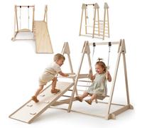 Aire de jeux interieure en bois pliable toboggan balancoire mamabrum 118 cm