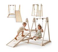 Aire de jeux interieure en bois pliable toboggan balancoire mamabrum 118 cm