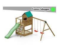 Aire de jeux jarcas avec balançoire double - toboggan vert - fungoo