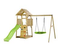 Kangui Portique en bois WOODI – double balançoire, nid Ø100 cm, toboggan, bac à sable