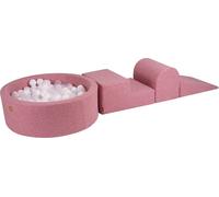 Aire de jeux MeowBaby en mousse 3 éléments avec piscine à balles ronde, 200 balles, Boucle Rose : Blanc/transparent