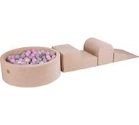 Aire de jeux MeowBaby en mousse 3 éléments avec piscine à balles rondes, 200 balles, velours, écru : transparent/rose pastel/blanc perle/gris
