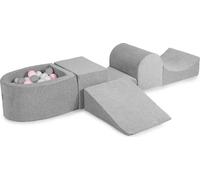 Aire de jeux MeowBaby en mousse 4 éléments avec petit bain de balles, 100 balles, velours, gris clair : gris/blanc/rose pastel