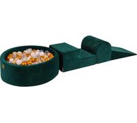 Aire de jeux MeowBaby en mousse Ensemble de 3 éléments en mousse avec piscine à balles rondes, 200 balles, velours, vert foncé : or/beige/blanc/transparent