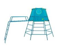 Aire de jeux métal EXPLORER TOUR bleu - tapis explorer - hublot - pont de singe - kit d'ancrage h201 cm Bleu